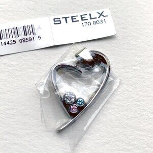 STEELX Stainless Steel 1” Heart Pendant with Crystals in Sealed Package